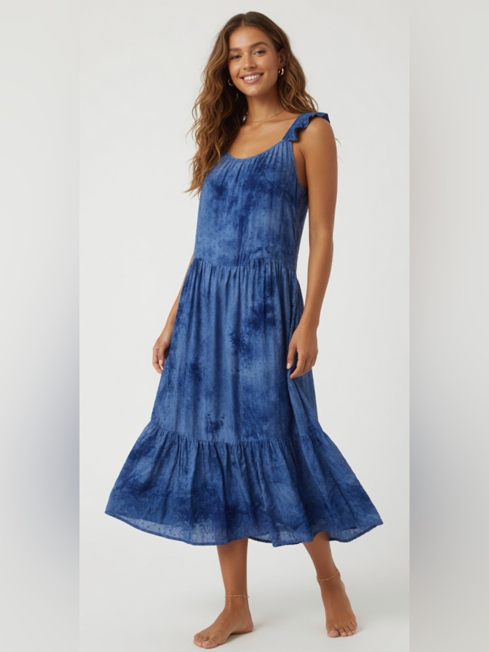 Sz S BB Dakota Steve Madden Blue Tie Dye Tiered Sundress w/Adj Straps BM108631